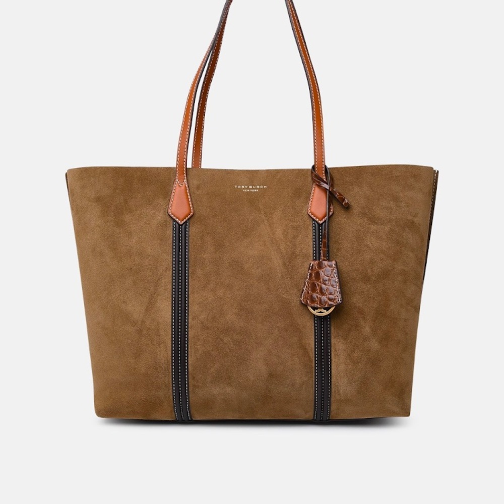 Tory Burch Perry Suede Tote Toasted Sesame
